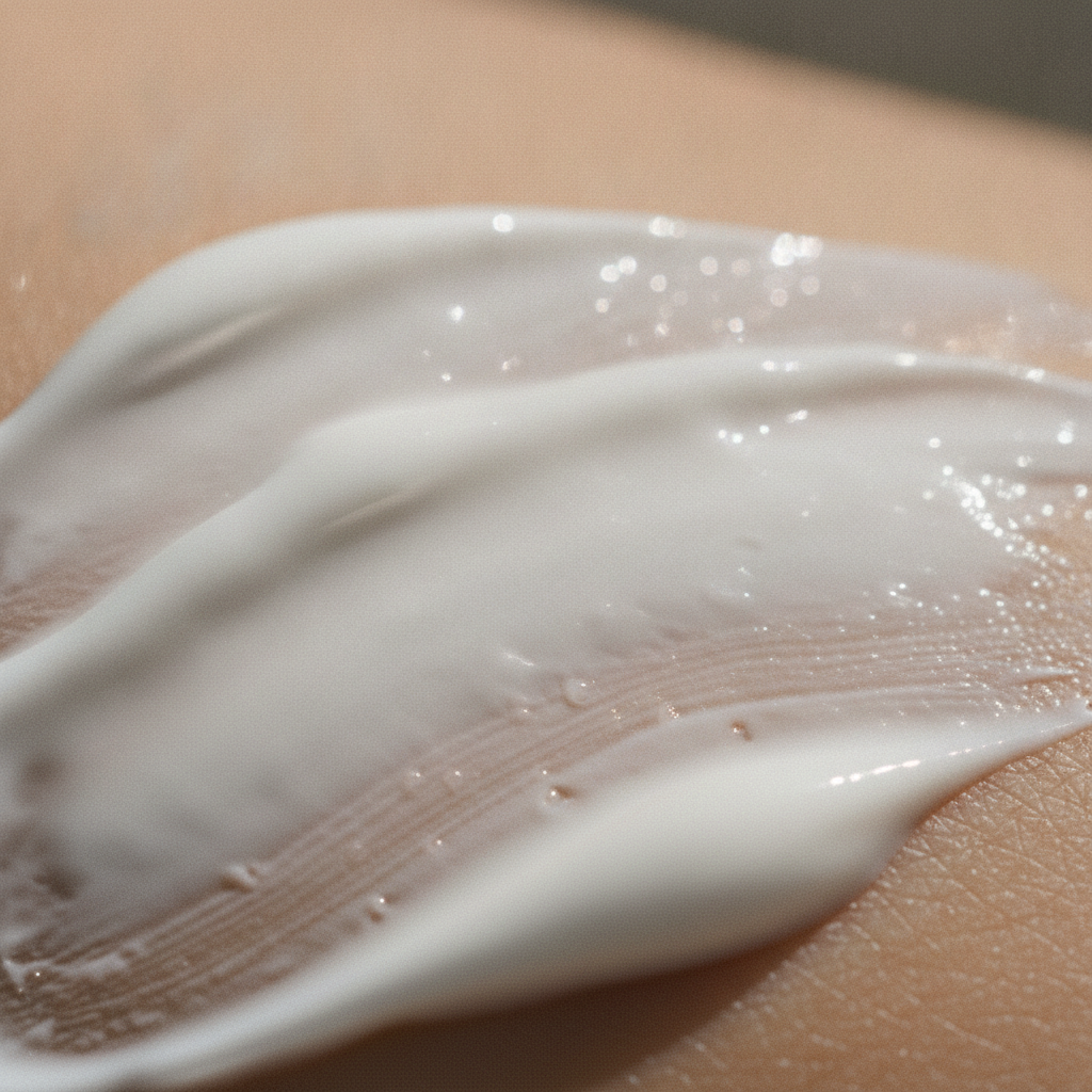 Macro close-up of sunscreen cream texture on skin